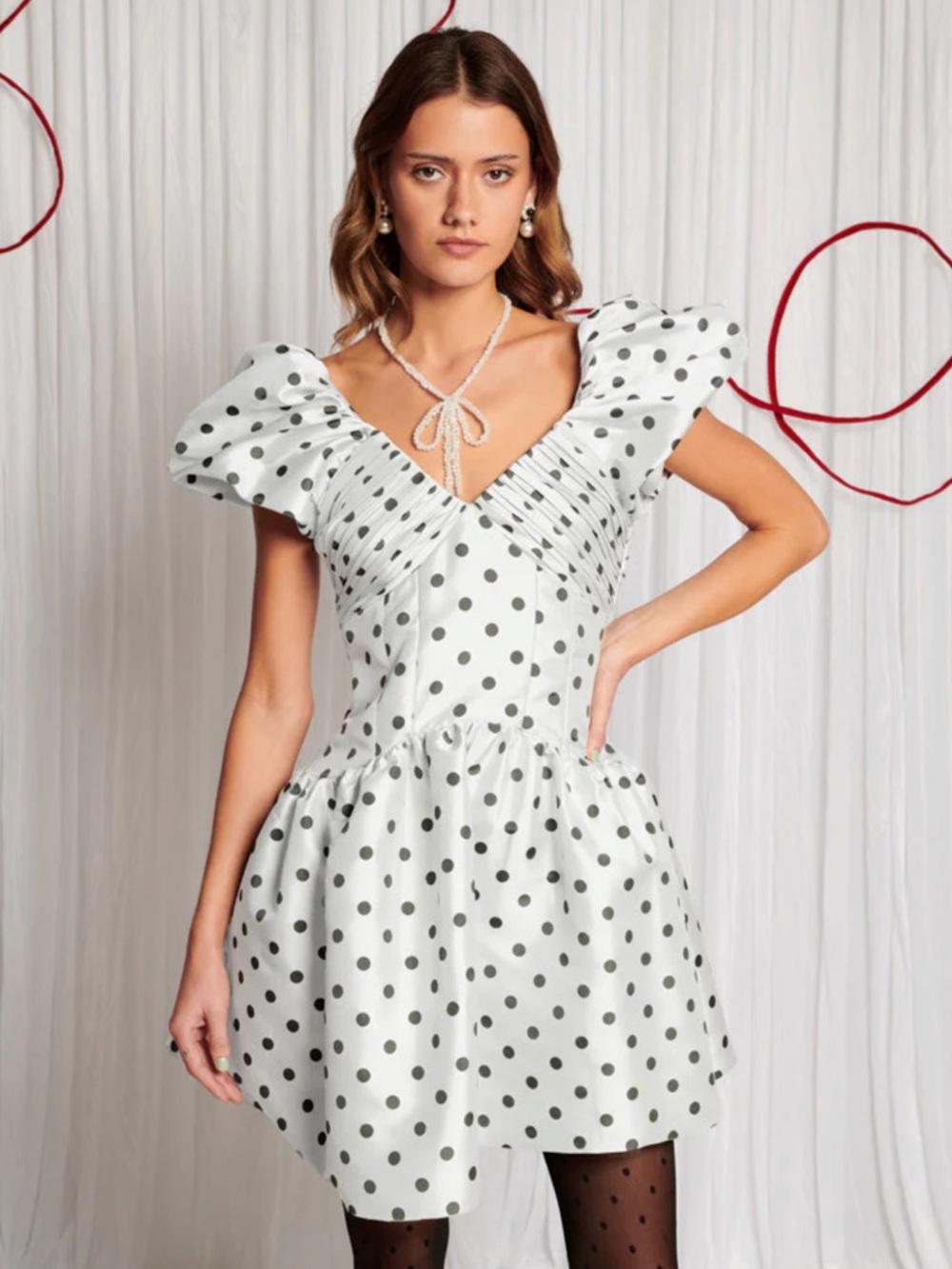NWOT Sister Jane Dream Polka Dot Puff-Sleeve Mini Dress in White with Black Dots